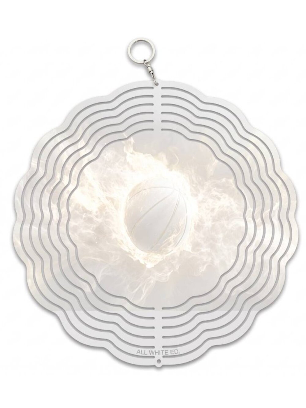 10" Fire Basketball Kinetic Wind Spinner - White Metal Hanging Garden Yard Decor